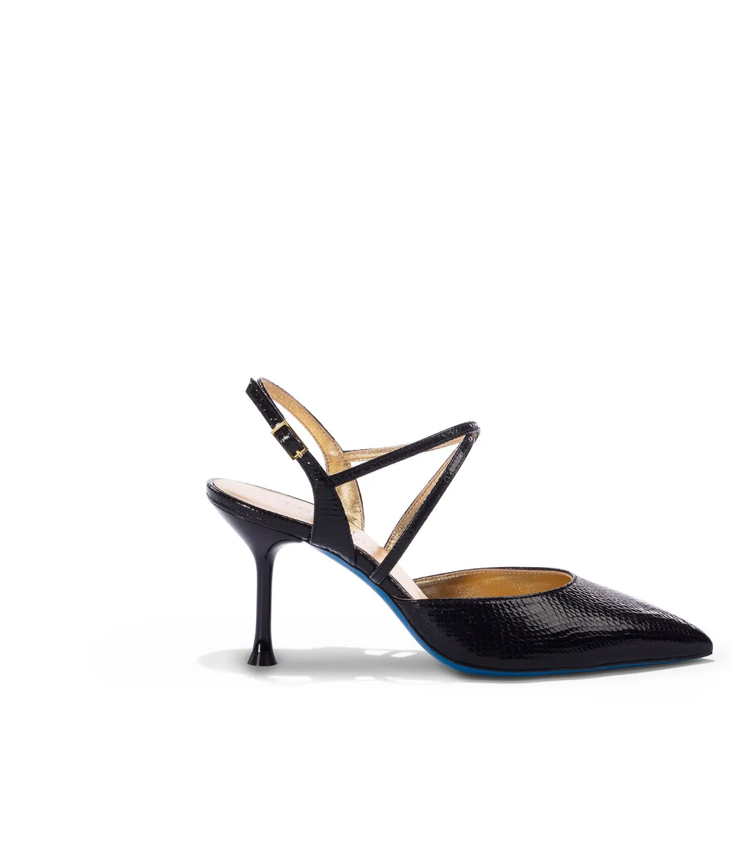Black animalier-effect leather slingback pumps