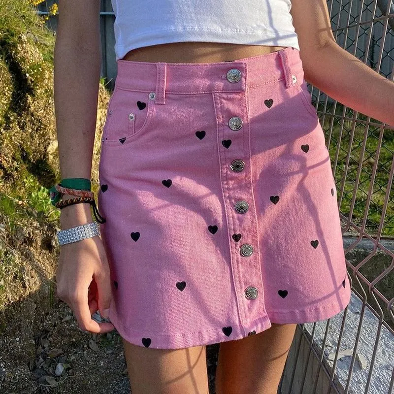 Black Skirt With Pink Hearts