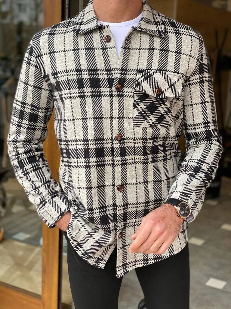 Bojoni Dayton Black Slim Fit Plaid Lumberjack Shirt