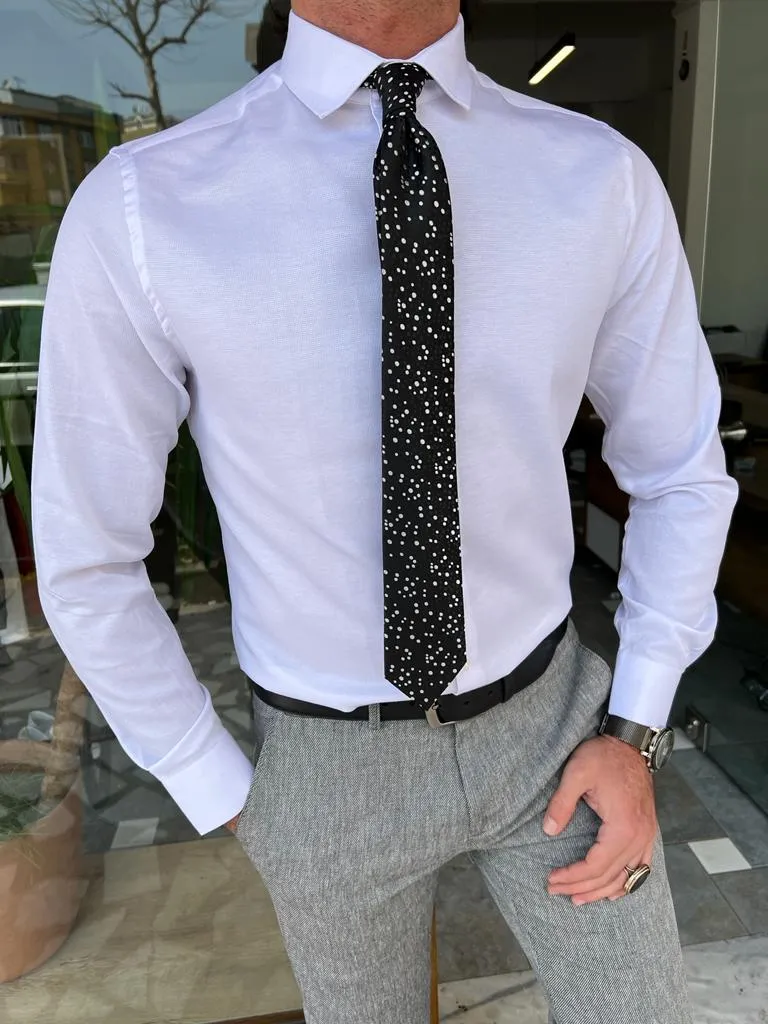 Bojoni Dover White Slim Fit Long Sleeve Cotton Shirt