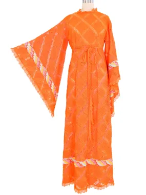 Bright Orange Angel Sleeve Mexican Wedding Dress