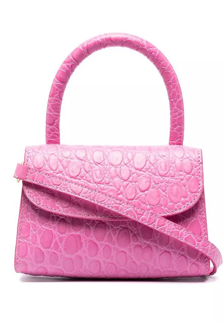 By Far By Far Mini Circular Croco Embossed Leather Shoulder Bag in Fuchsia