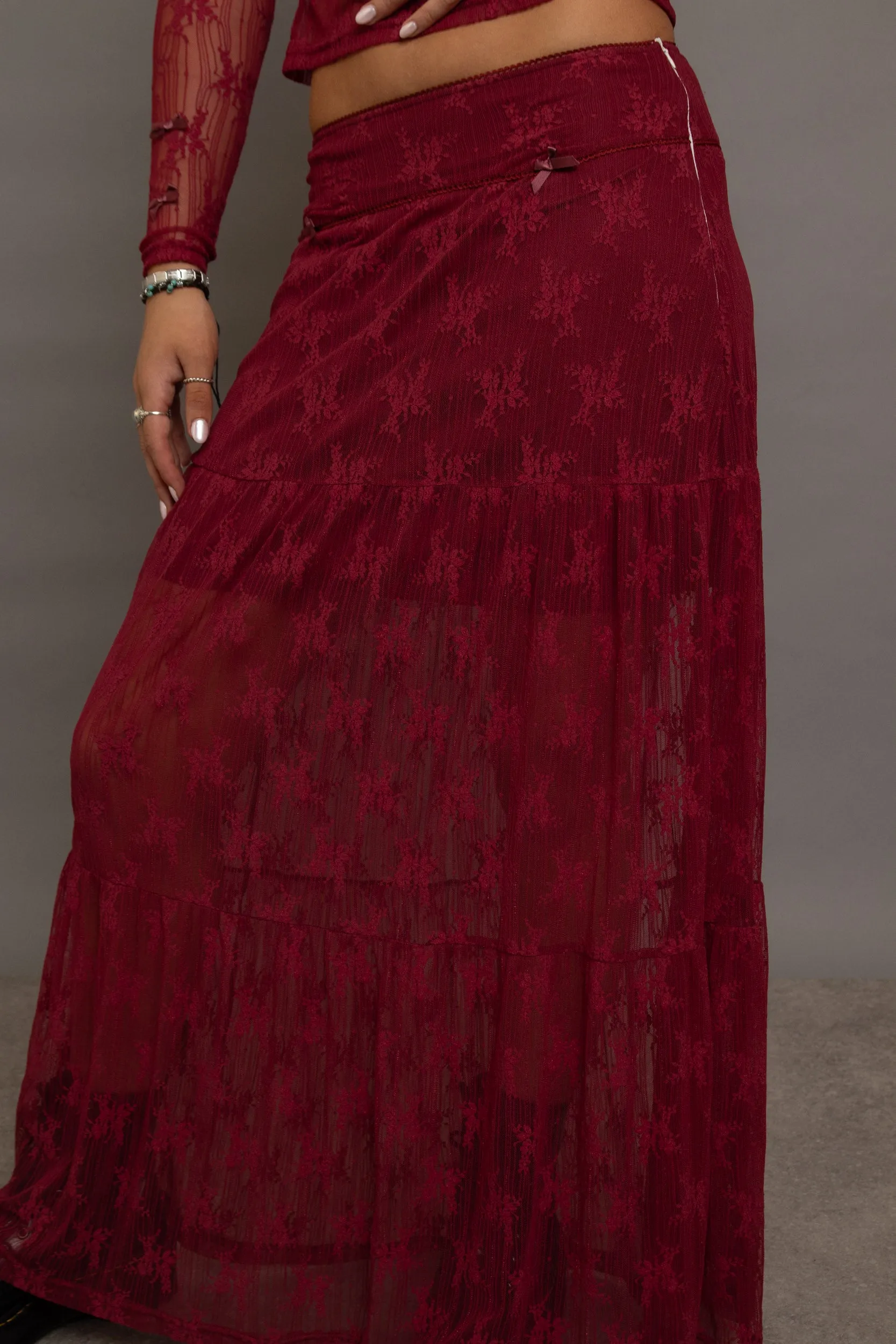 Daisy Street Red Lace Maxi Skirt With Bows