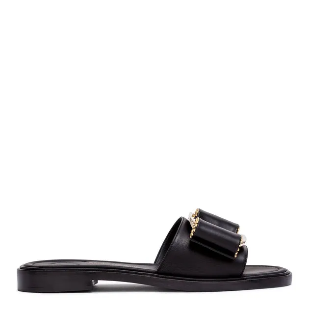 Ferragamo Isera black leather studded bow slide sandals
