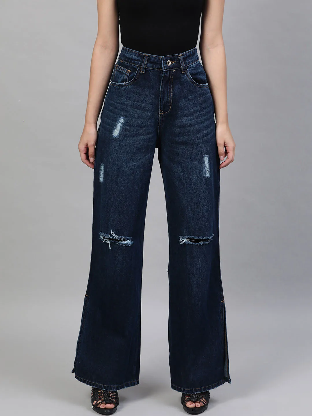 Flared Slash Knee Jeans