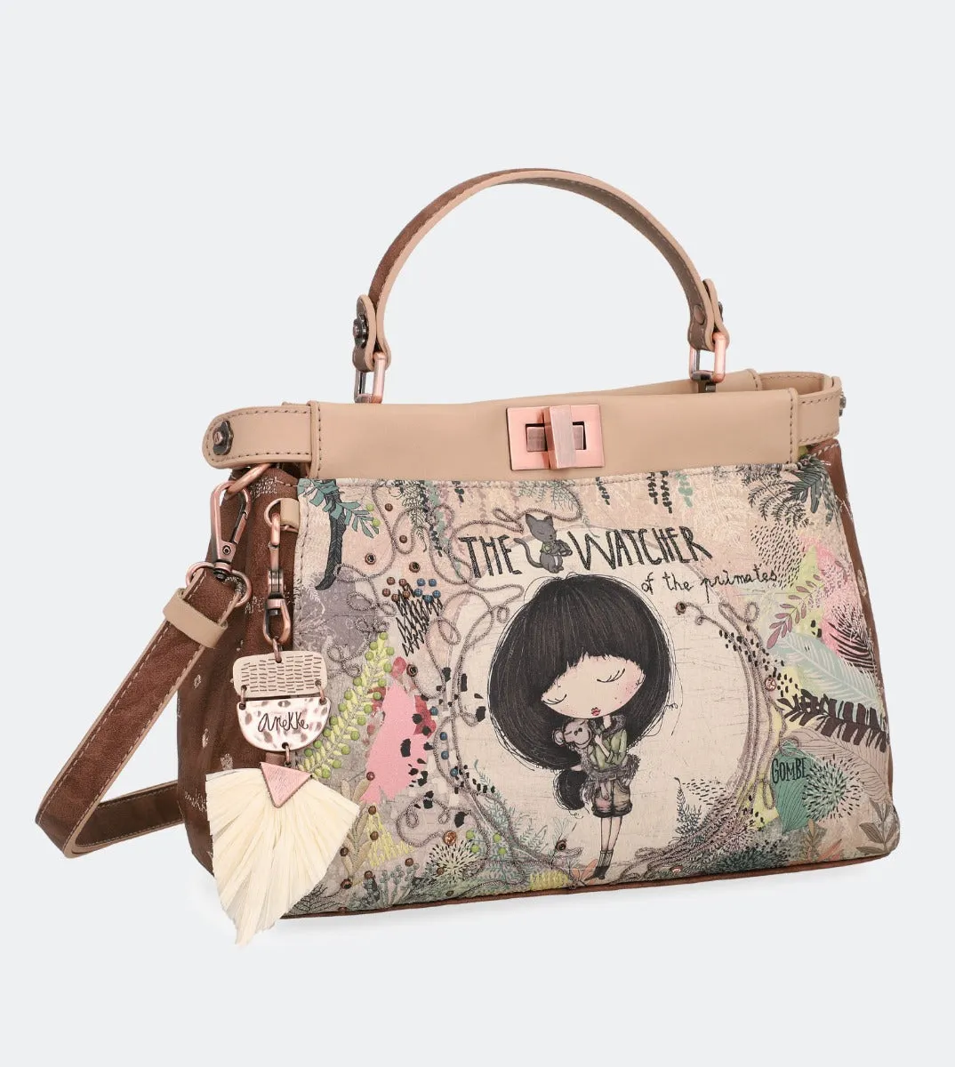 Forest handbag with a tuck lock
