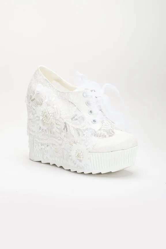 Forever & Always Wedding Sneakers Sheri Lace Ivory White