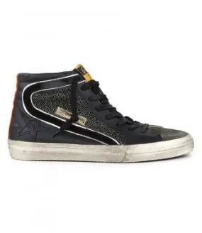 GOLDEN GOOSE CANVAS AND LEATHER SLIDE SNEAKERS