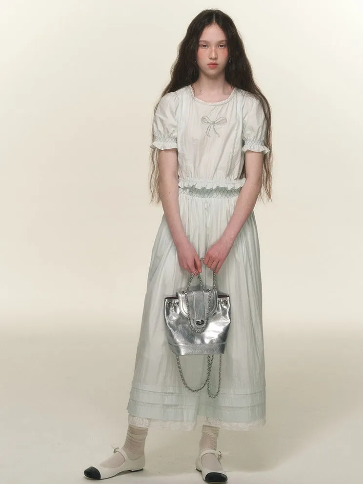 Natural Ribbon Candy-Sleeve Natural Blouse&Long-Skirt