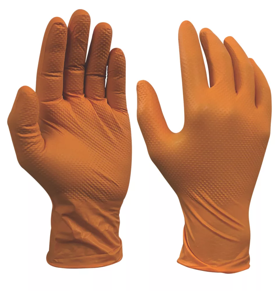 Site  Nitrile Powder-Free Disposable Grip Gloves Orange Large 50 Pack - Screwfix