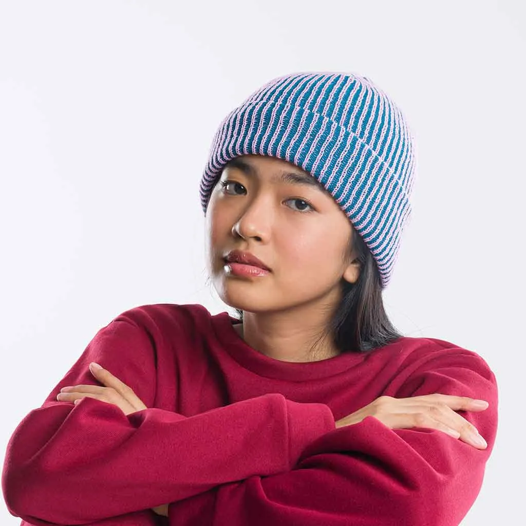 Verloop Simple Rib Beanie - Teal/Lilac