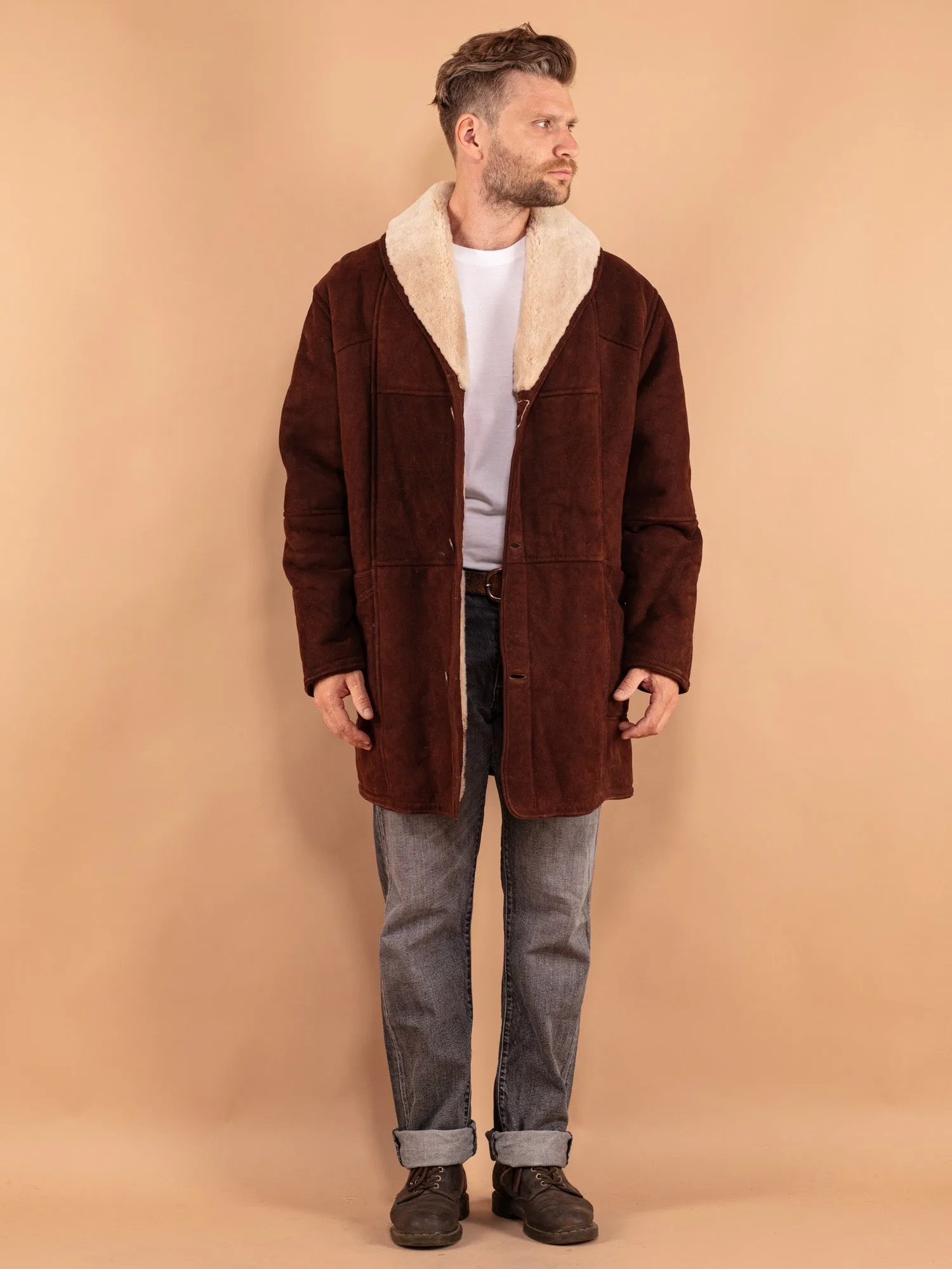 Vintage 70's Men Sheepskin Coat in Brown